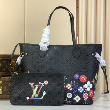 頂級原單[NEVERFULL 中號手袋]M45686 13675黑色/太陽花(村上隆)